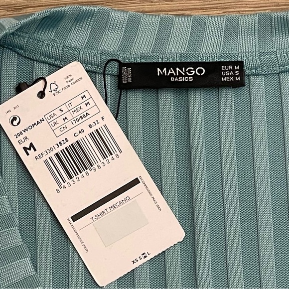3/$25 Mango Sea Foam Ribbed Knit Scoop Neck Stretch Top - Picture 5 of 8